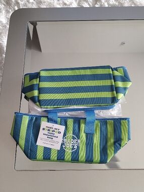 Trader Joe's Blue and Green Striped Insulated Tote BRANDNEW